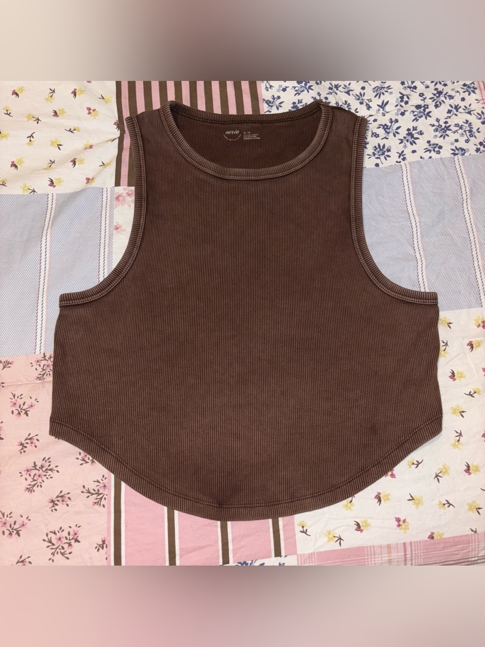Aerie Brown Ribbed Cropped Tank Top